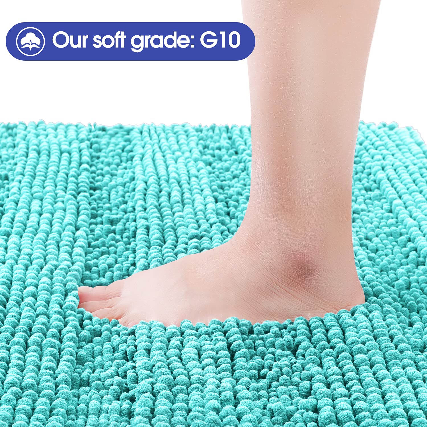 Accumtek Striped Teal Green Bathroom Rug Set 3 Pieces Ultra Soft, Non Slip Chenille Toilet Mat, Absorbent Plush Shaggy Bath Mats